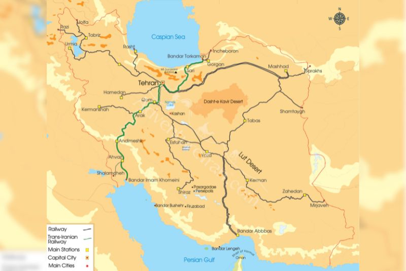 Cities in Iran with Train Services